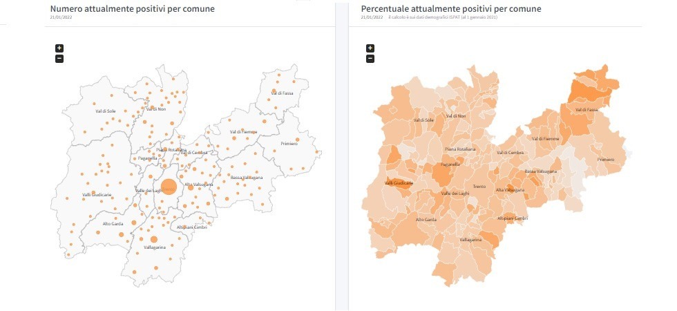 Covid in Trentino, l'8,1% degli abitanti di Porte di Rendena e Vignola-Falesina attualmente positivo